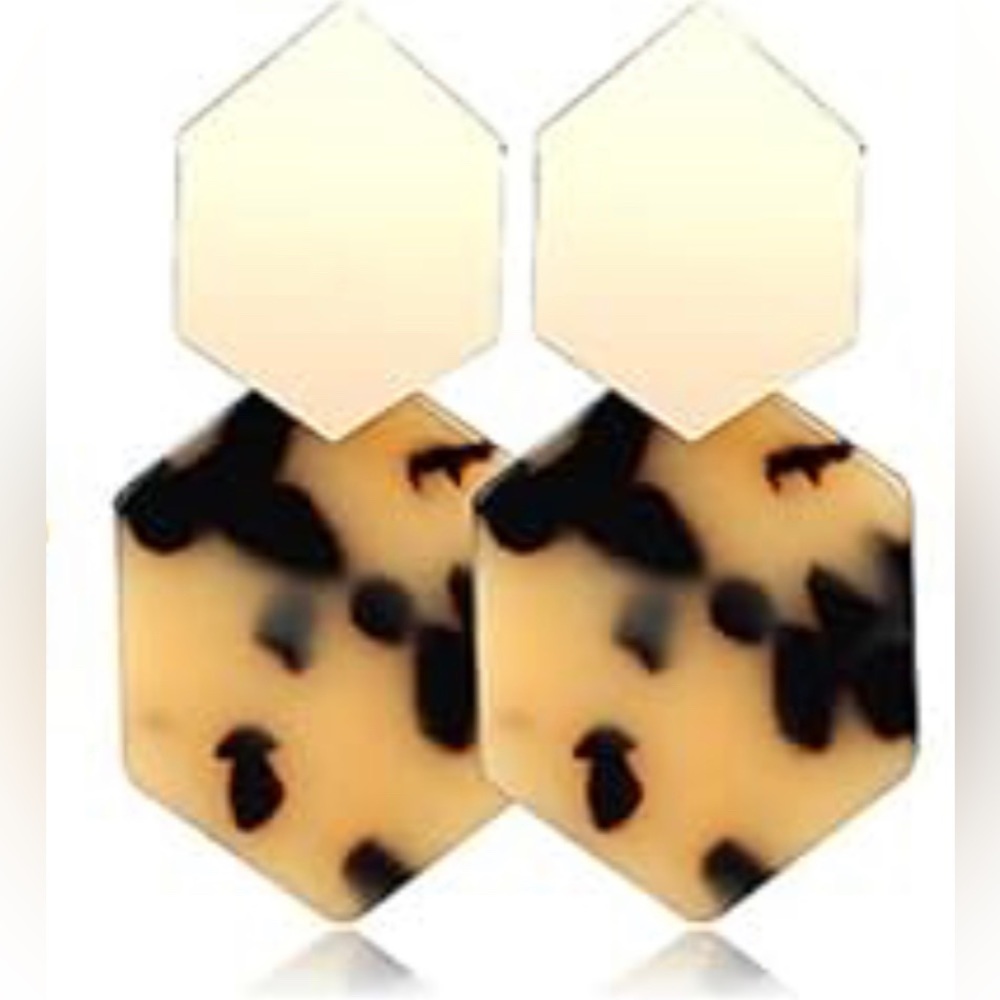 Resin Acrylic Drop Dangle Earrings Bohemian Rattan Gold Tone Print Fashion